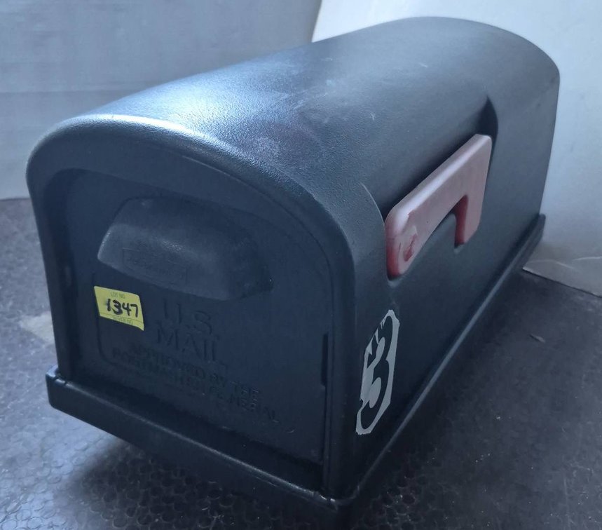 Black Plastic Rural Mailbox With Red Flag
