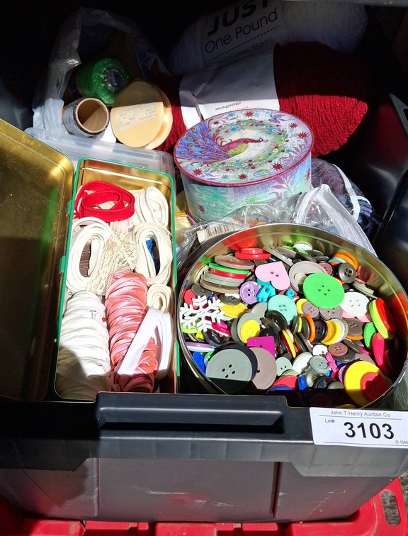 Craft Lot Buttons, Ribbons, Trim, Crochet Hook