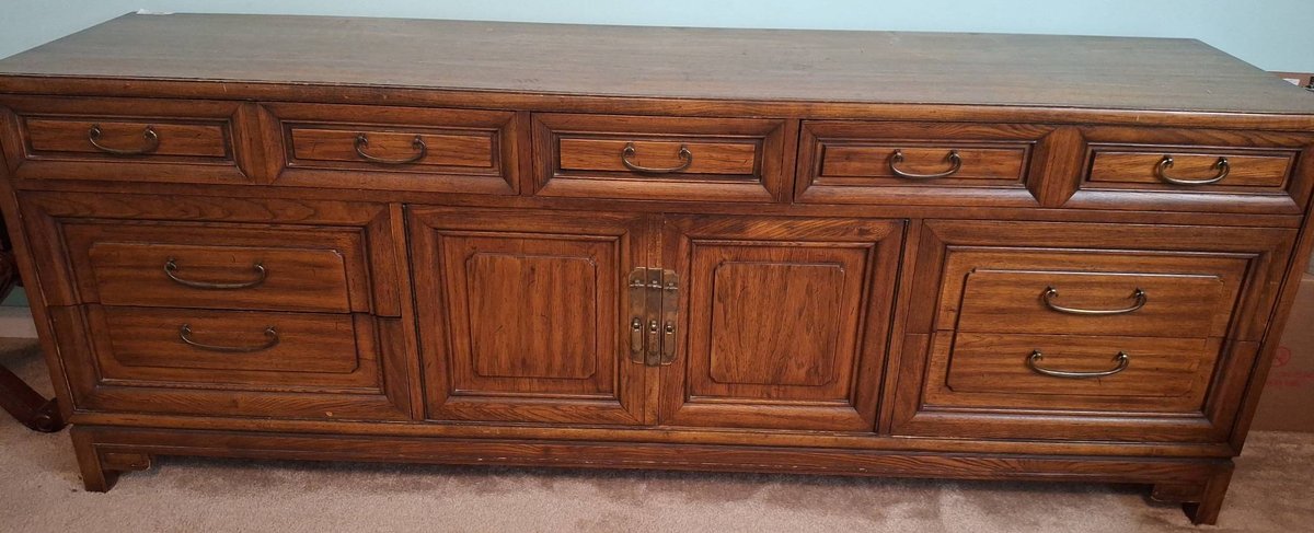Wood Sideboard Buffet with Drawers and Brass Pulls
