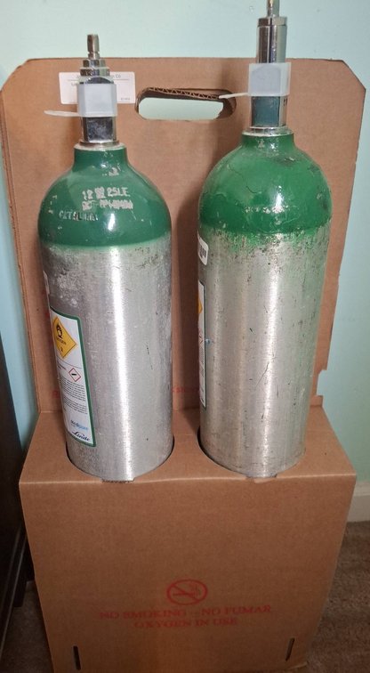 Two Oxygen Compressed USP Aluminum Tanks