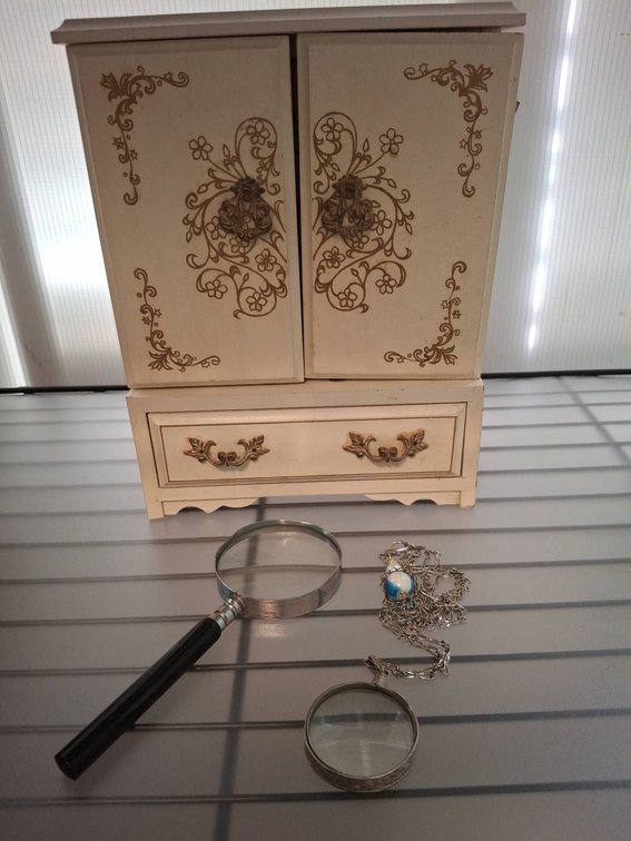 Jewelry Box With Magnifiers And Necklace