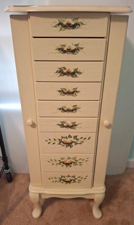 Floral Painted Jewelry Armoire With Mirror