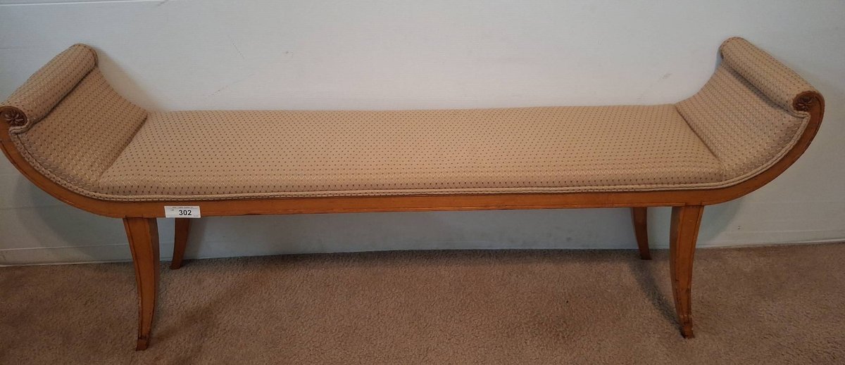 Upholstered Scroll Arm Bench, 58" Length