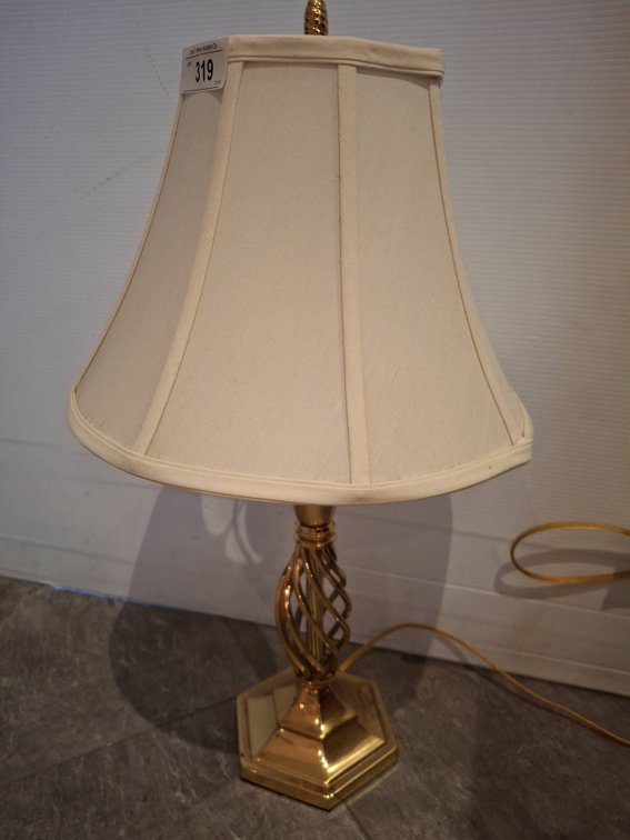 Brass Table Lamp With Fabric Shade, 24" Tall