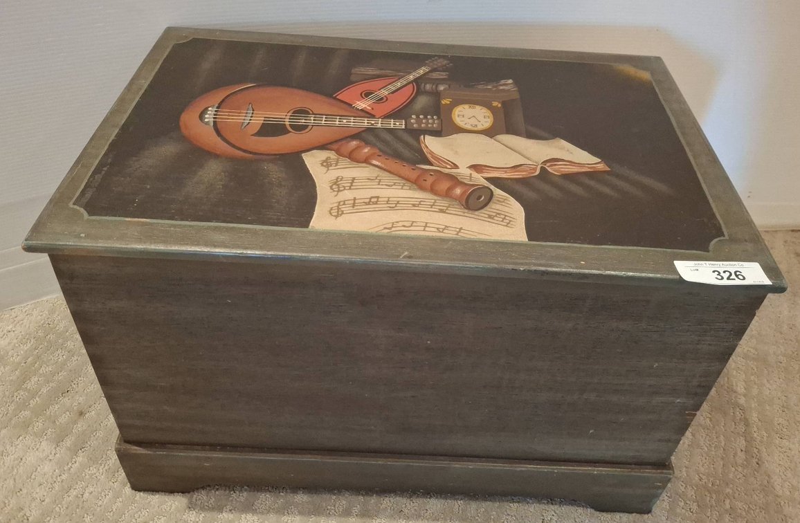 Wooden Chest with Painted Musical Motif 23"×15"×14"