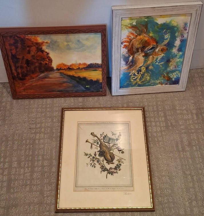 Three Framed Artworks, Largest 16"×13"