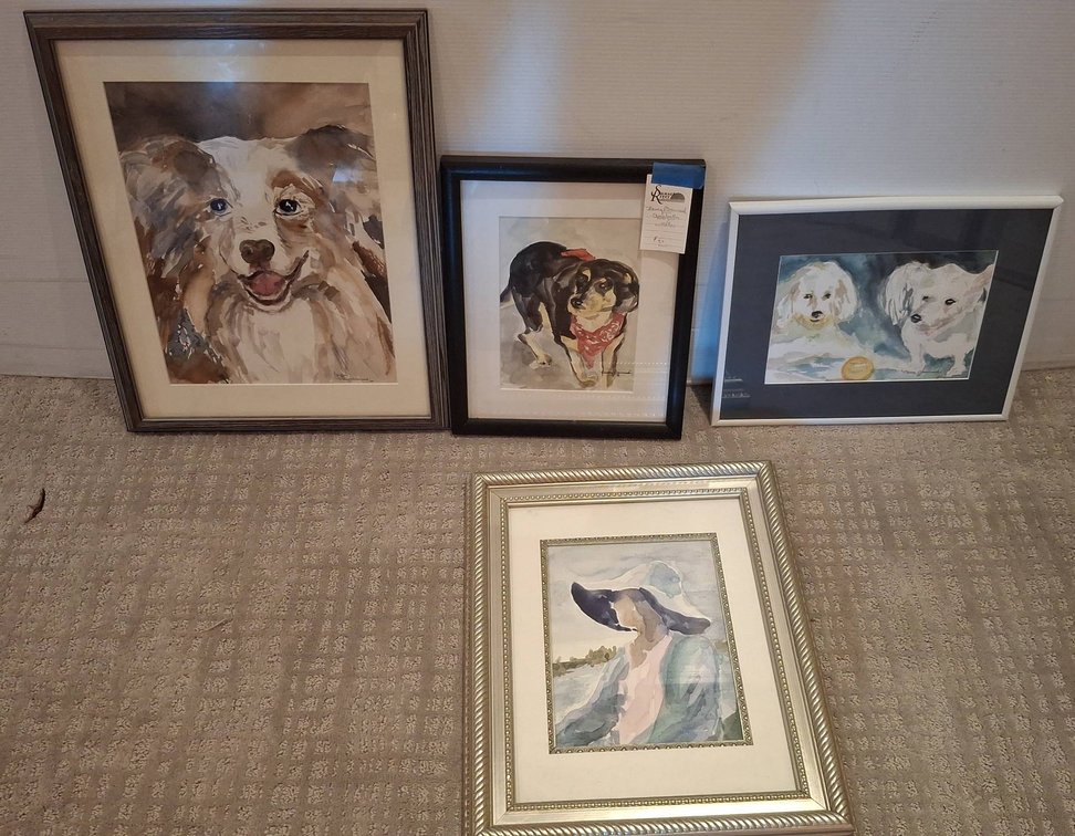 4 Framed Watercolor Artworks 16"×20" Assorted