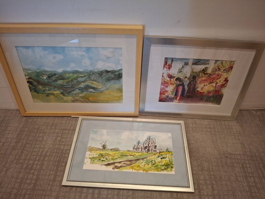 3 Nancy Brennan Framed Watercolors, 27"×20"