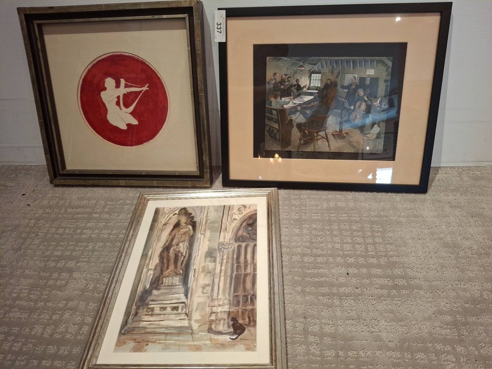 Three Framed Artworks, Largest 20" × 17"