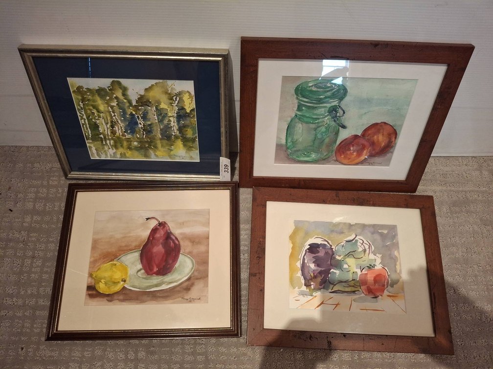 4 Framed Nancy Brennan Watercolors, Largest 16"×13"