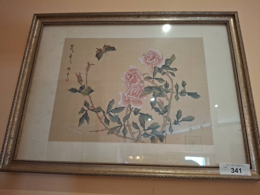 Framed Floral Print With Pink Roses 24"×18"