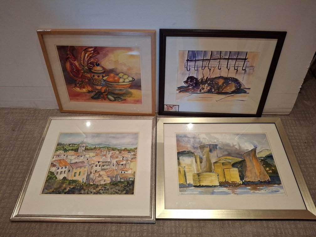 (4) Nancy Brennand Framed Watercolors, 28"×23" biggest