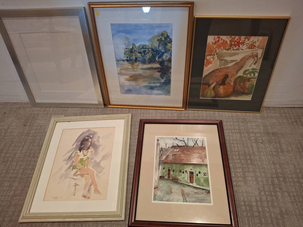 5 Framed Nancy Brennand Watercolors, Largest 18"×22" biggest