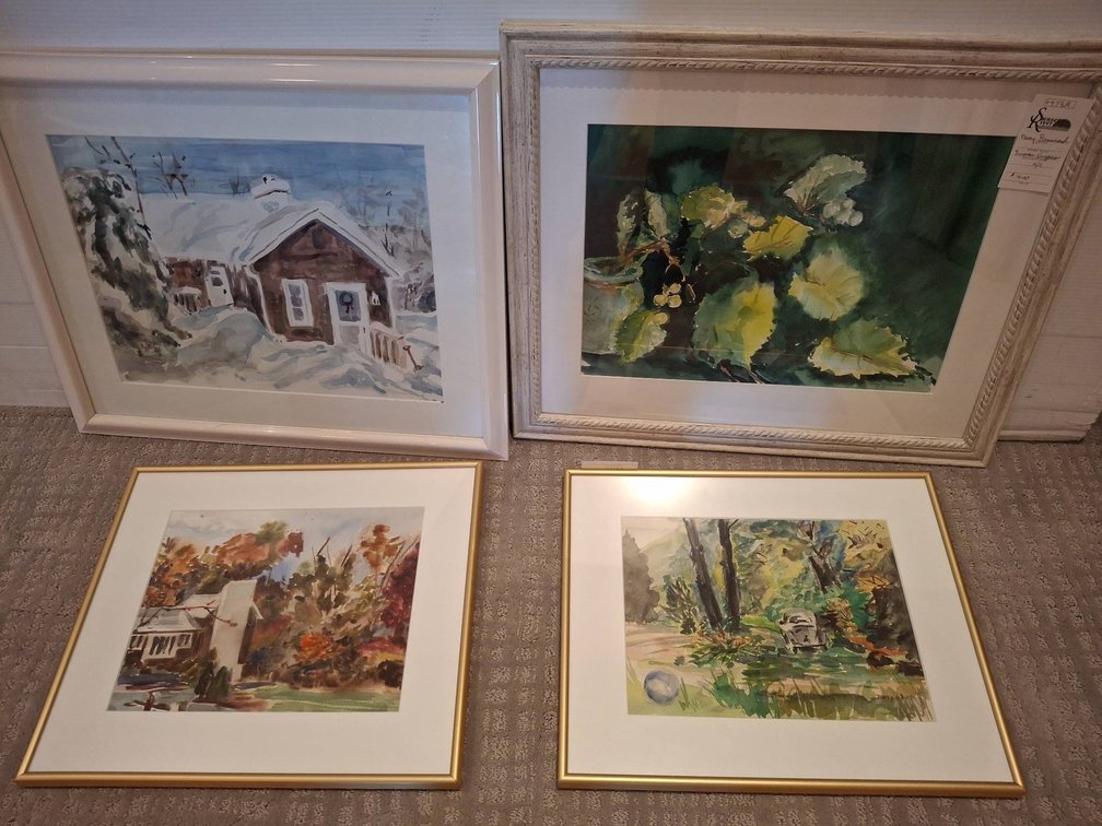 4 Framed Watercolor Artworks, Largest 23"×19"