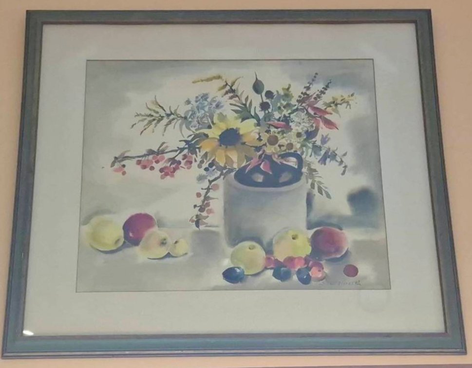 S. Hesselbarth Still Life Watercolor, 30x26 Framed