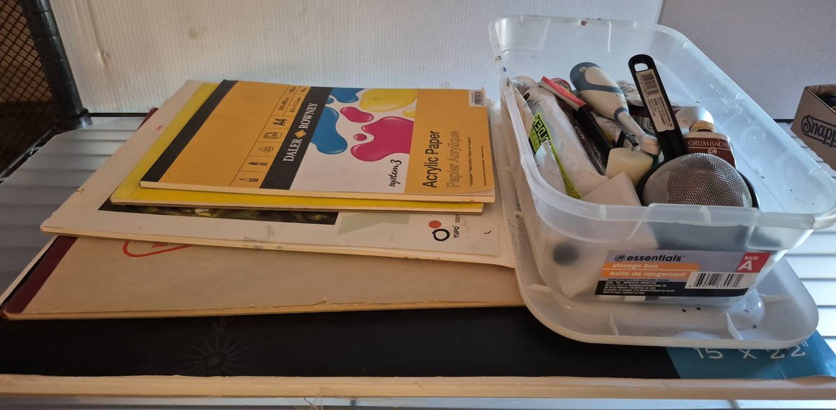 Acrylic & Charcoal Art Supplies Lot, Paper & Paints