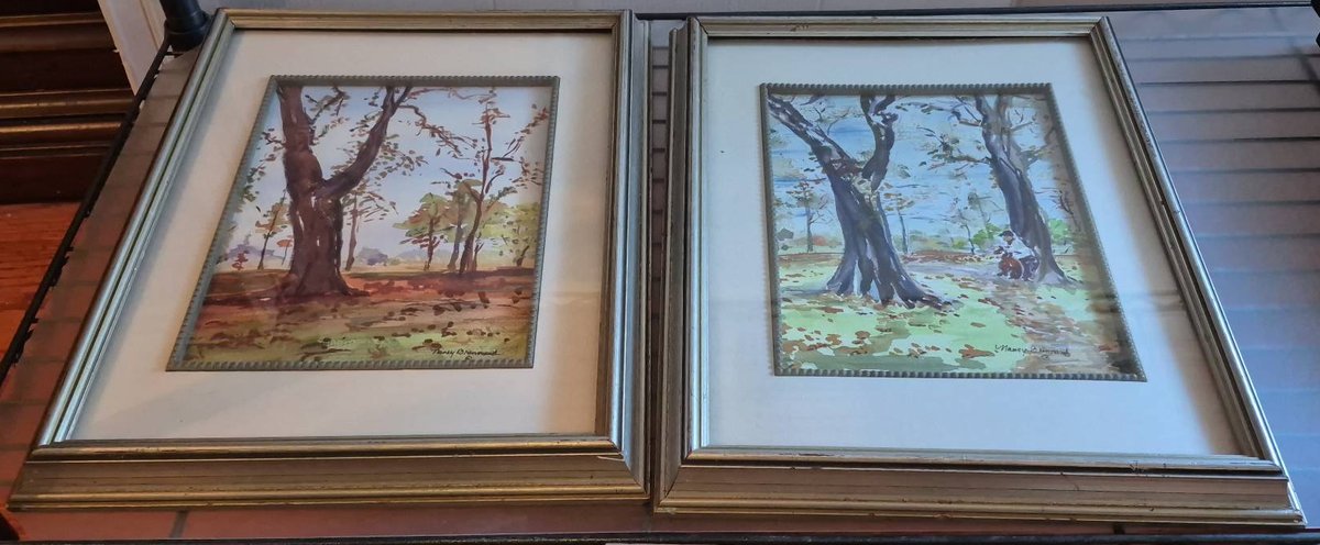 Pair Framed Mary Ormond Watercolor Trees 12x16