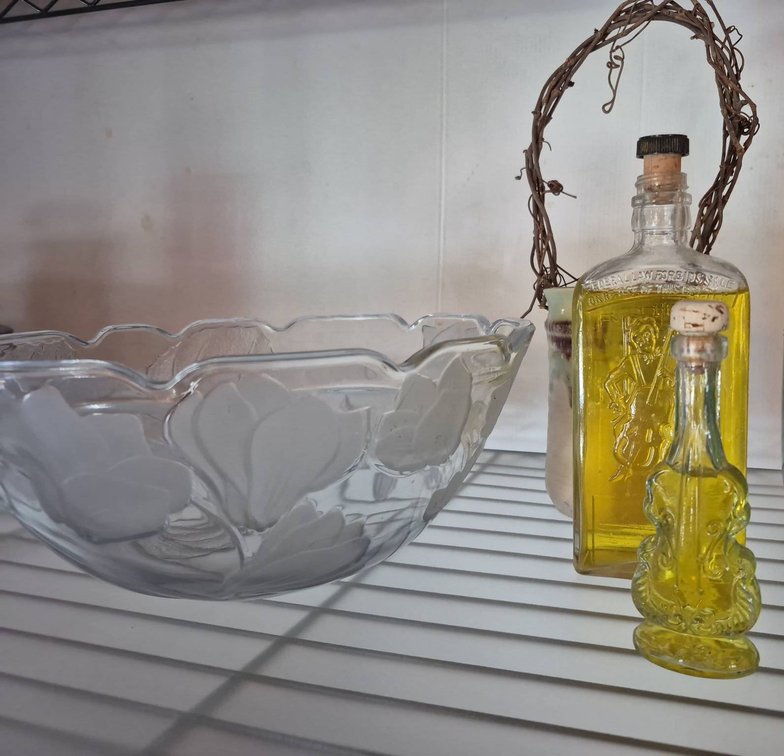 Decorative Bottles & Glass Bowl Lot