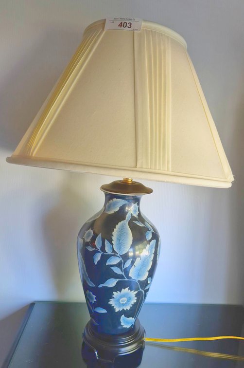 32" Black Floral Ceramic Table Lamp With Shade