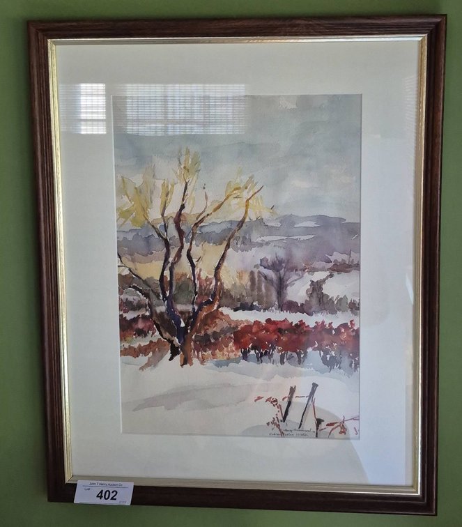 Hudson Valley Winter Watercolor 18x22 Framed