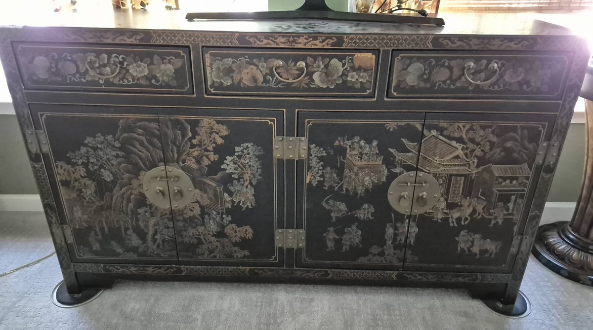 Asian Style Lacquered Cabinet with Brass Hardware