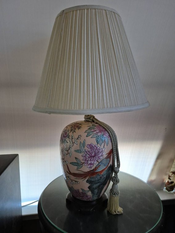 28" Floral Ceramic Table Lamp With Shade