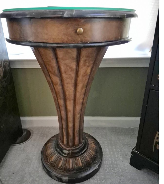 Pedestal Side Table with Drawer, 20x30 Inches