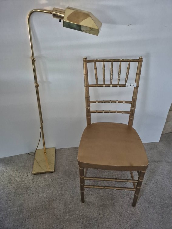 Gold Metal Chair and Adjustable Floor Lamp