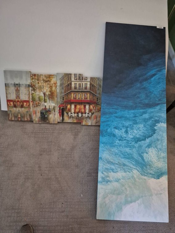 3 Parisian Scenes & 24x72 Ocean Canvas