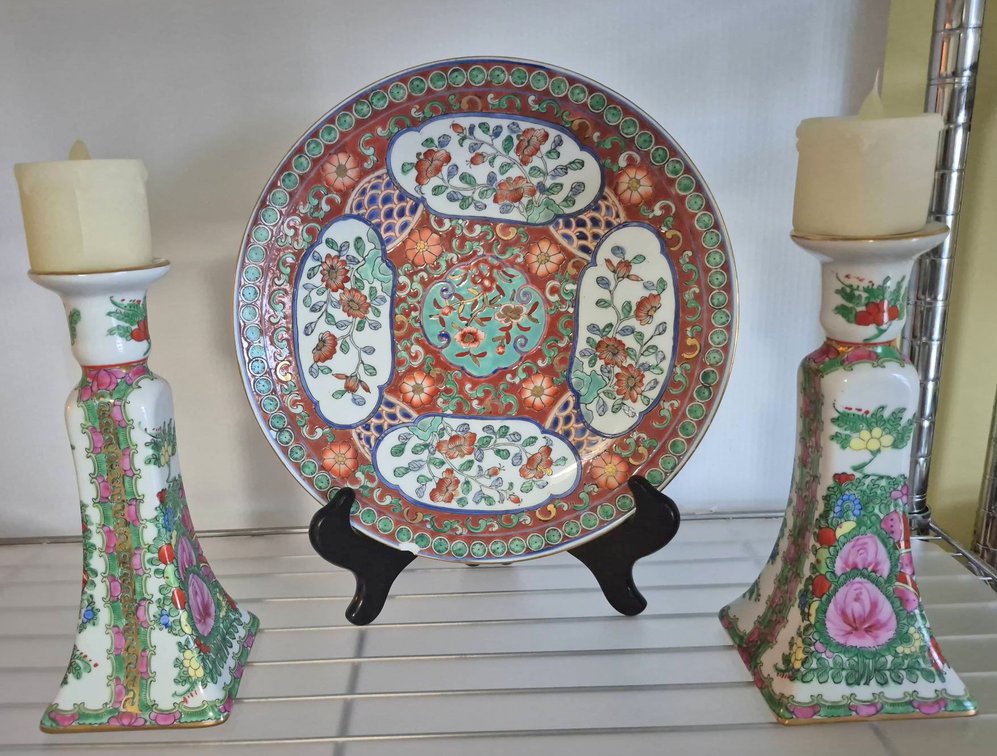 Hand Painted Plate & Candlestick Set Hong Kong