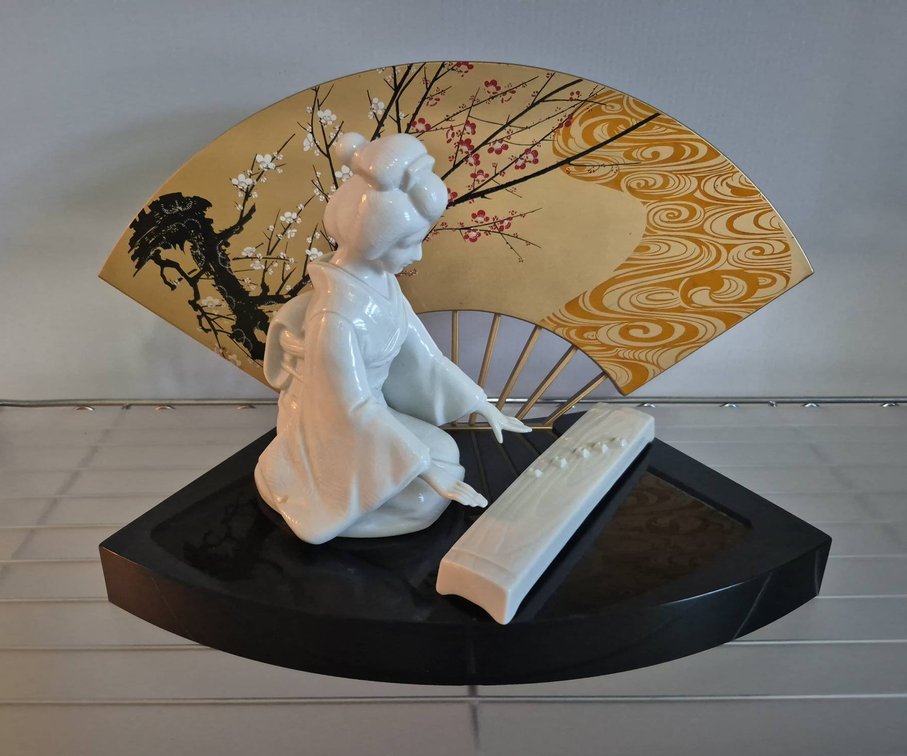 Porcelain Geisha Musician Figurine With Stand