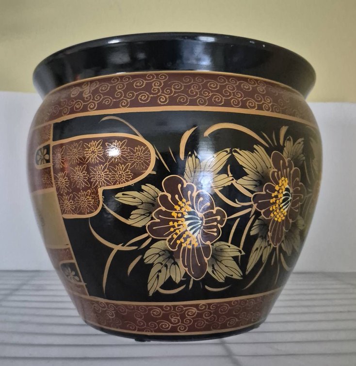 Black Floral Ceramic Planter Pot 13x10 Inch