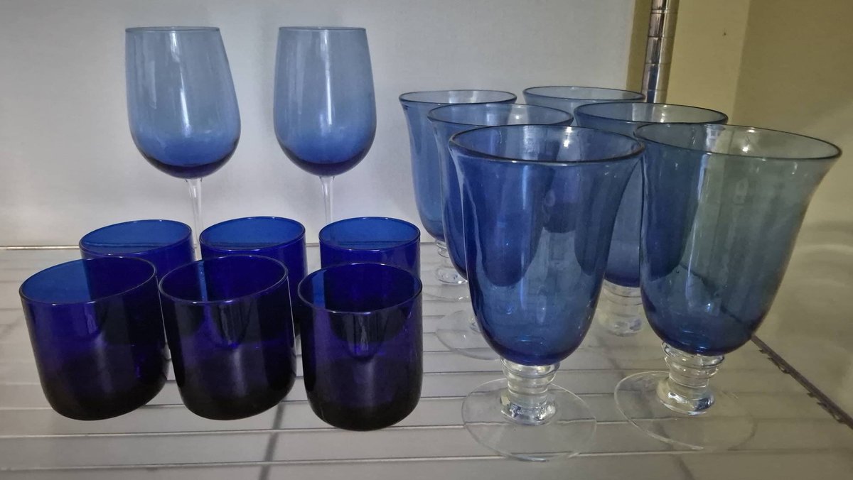 Blue Glass Stemware and Tumblers Set