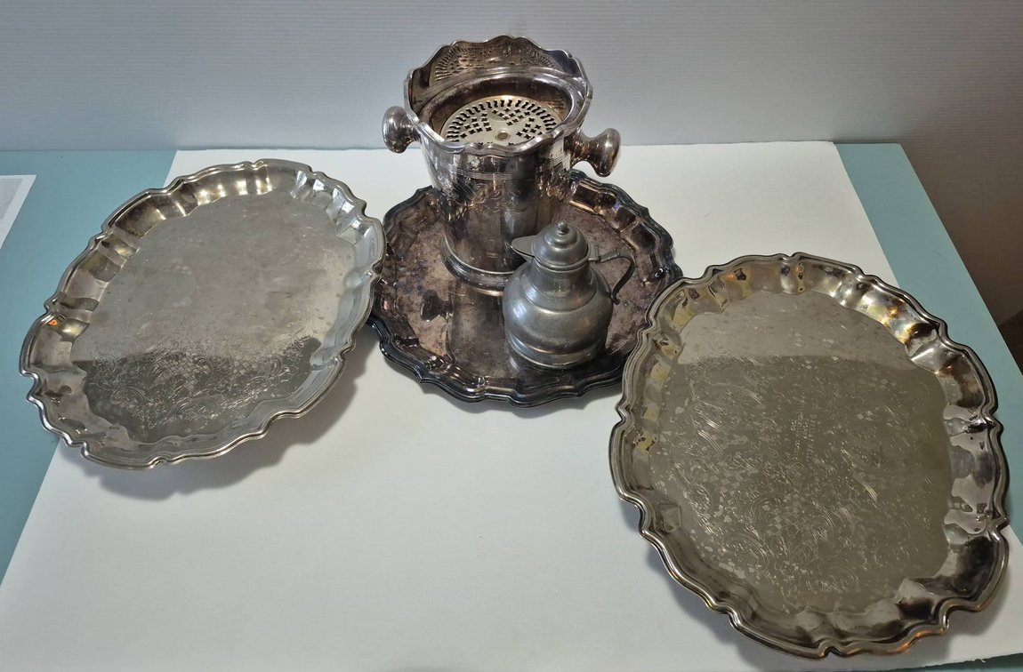Silver-Plated Trays and Ice Bucket Group