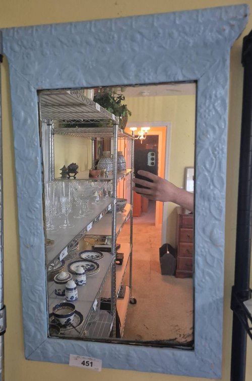 Rectangular Wall Mirror With Blue Embossed Frame