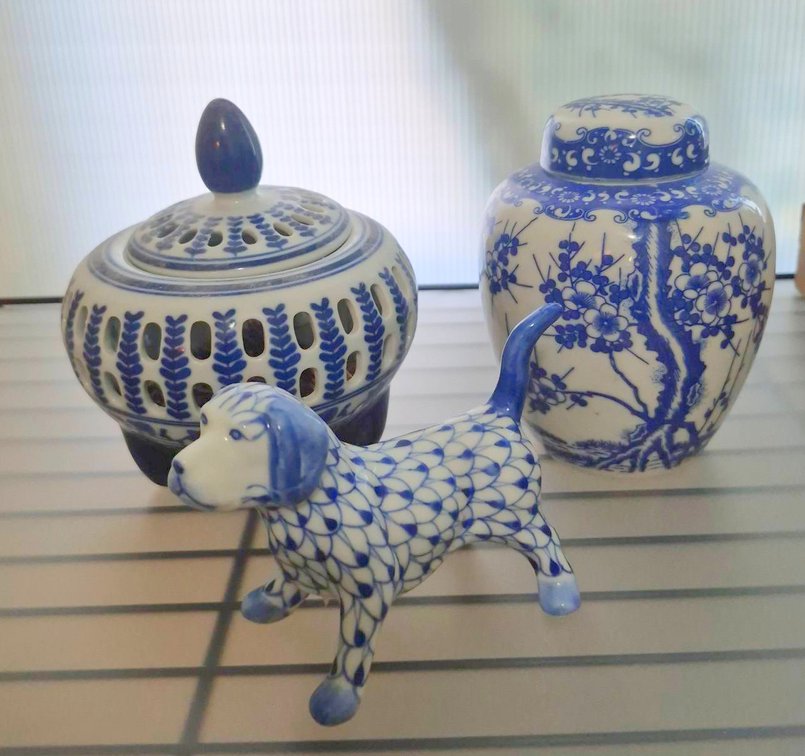 3-Piece Blue and White Porcelain Decor Set
