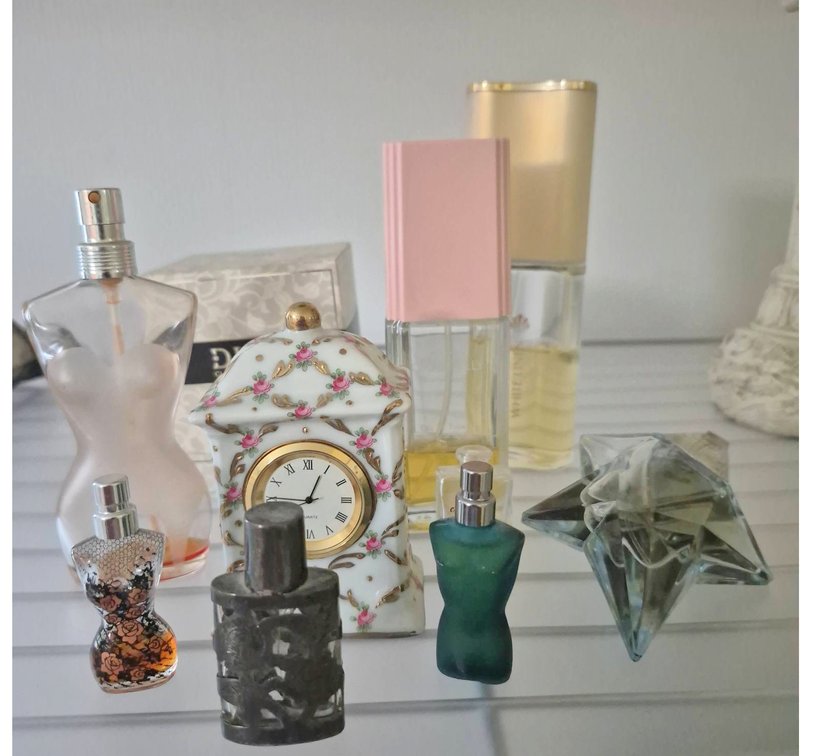 Perfume Bottles and Decorative Clock