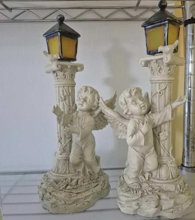Pair 10in Battery Operated Angel Lamp Statues
