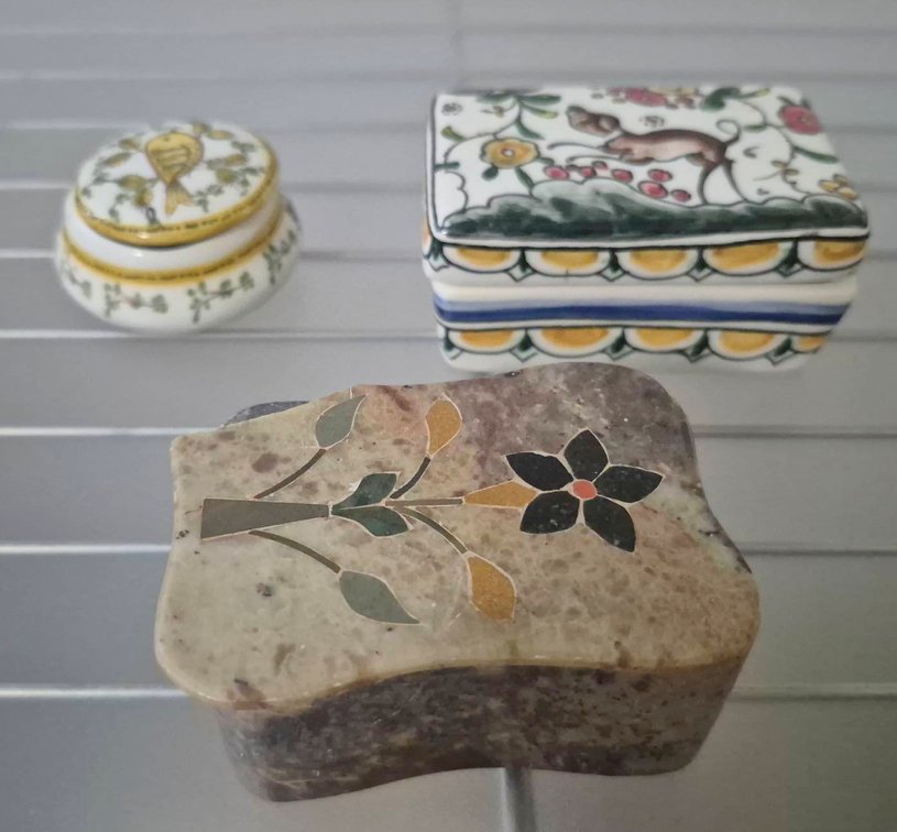 3 Decorative Trinket Boxes: Ceramic, Marble