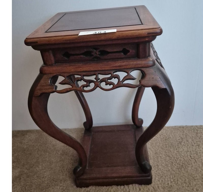 Wooden Plant Stand With Carved Details