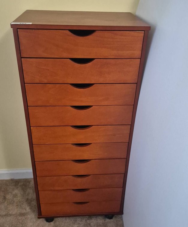 Wooden 10 Drawer Storage Cabinet on Casters