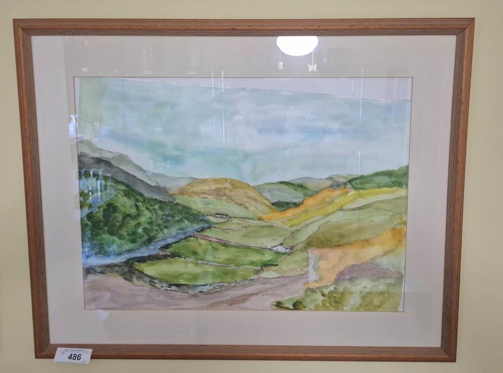 Framed Watercolor Landscape Art, 31x25 Inches