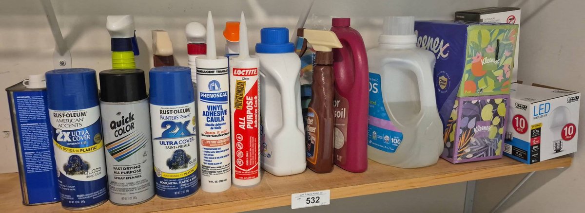 Shelf Lot Household Cleaners and Light Bulbs