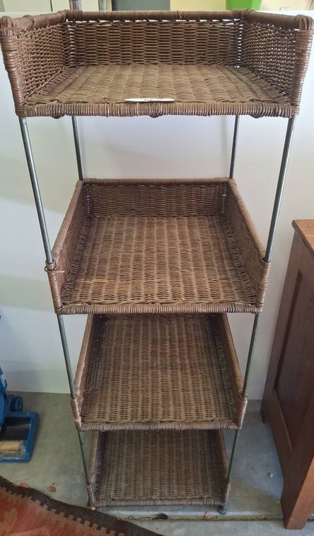 Four-Tier Wicker and Metal Shelf Unit, 16x16x48"