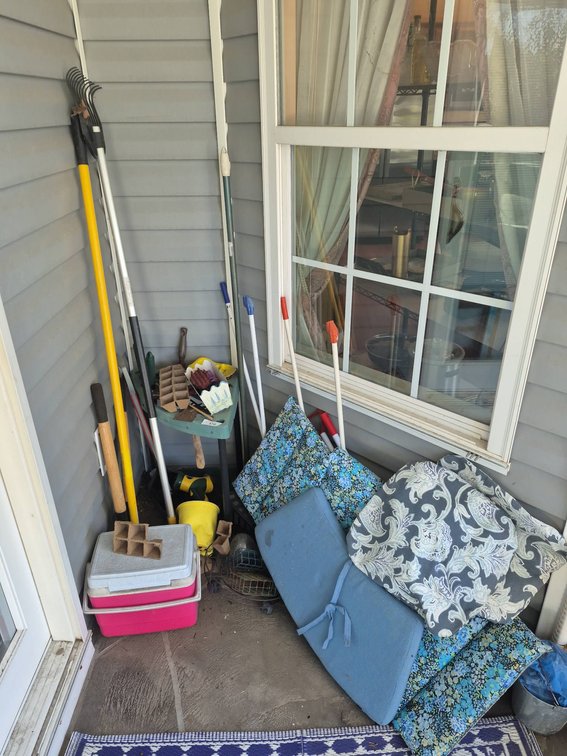 Patio Cushions and Garden Tools Lot