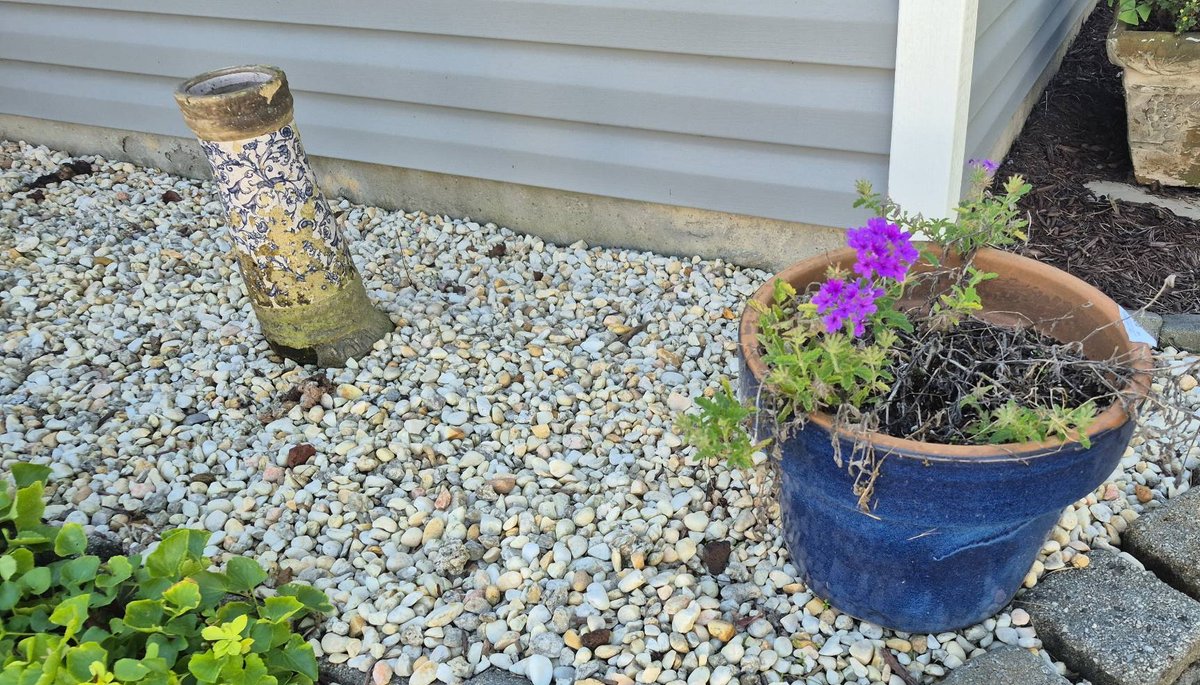Blue Ceramic Planter With Plant and Glazed Tube