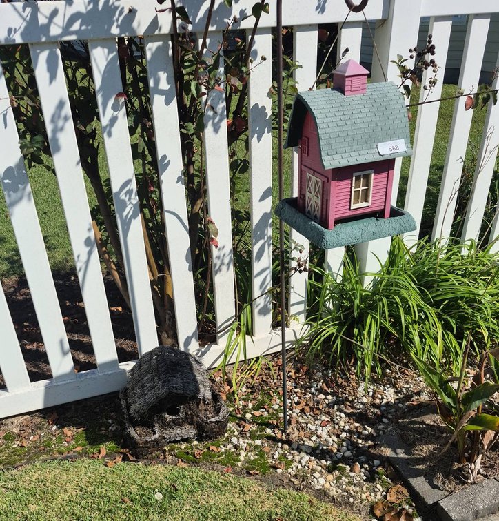 Pink Barn Shaped Birdhouse with Green Roof