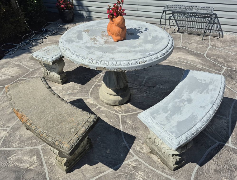 Concrete Outdoor Table With Three Benches