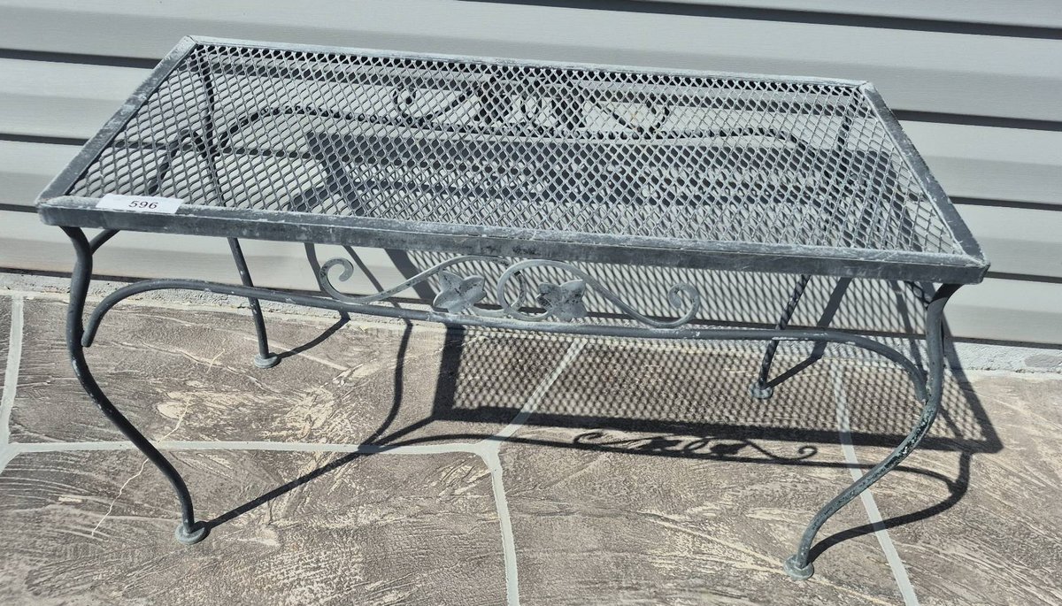 Rectangular Metal Mesh Patio Table with Scrolls