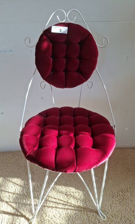 5 - White Metal Chair With Red Tufted Cushions